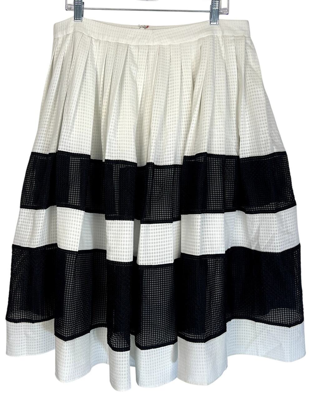 Banana Republic White & Black Color Block A-line Flowy Pleated Midi Skirt 12